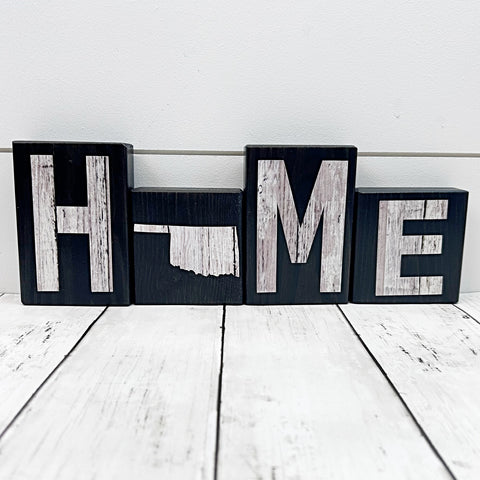 Oklahoma Home Rustic Wooden Letter Block Set for Shelf, Mantle Tabletop Decor
