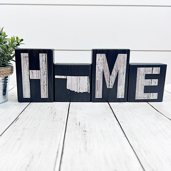 Oklahoma Home Rustic Wooden Letter Block Set for Shelf, Mantle Tabletop Decor