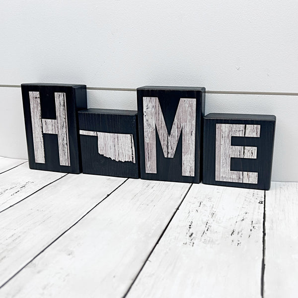 Oklahoma Home Rustic Wooden Letter Block Set for Shelf, Mantle Tabletop Decor