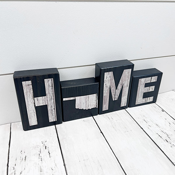 Oklahoma Home Rustic Wooden Letter Block Set for Shelf, Mantle Tabletop Decor