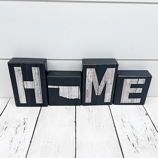 Oklahoma Home Rustic Wooden Letter Block Set for Shelf, Mantle Tabletop Decor