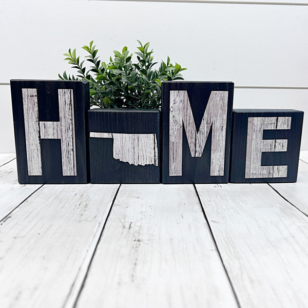Oklahoma Home Rustic Wooden Letter Block Set for Shelf, Mantle Tabletop Decor