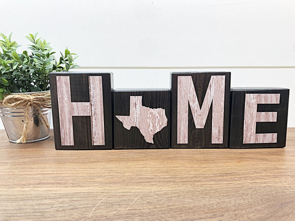 Texas Home Rustic Wooden Letter Block Set, Farmhouse Style Decor for Shelf, Mantle and Tabletop