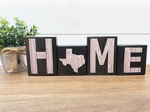 Texas Home Rustic Wooden Letter Block Set, Farmhouse Style Decor for Shelf, Mantle and Tabletop