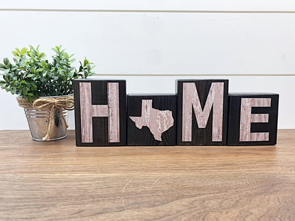 Texas Home Rustic Wooden Letter Block Set, Farmhouse Style Decor for Shelf, Mantle and Tabletop