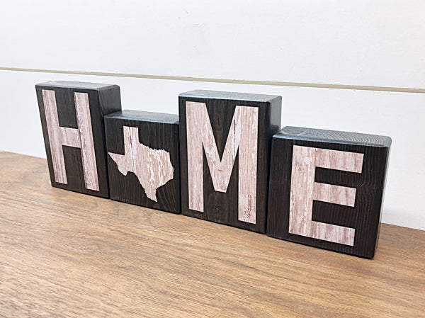 Texas Home Rustic Wooden Letter Block Set, Farmhouse Style Decor for Shelf, Mantle and Tabletop