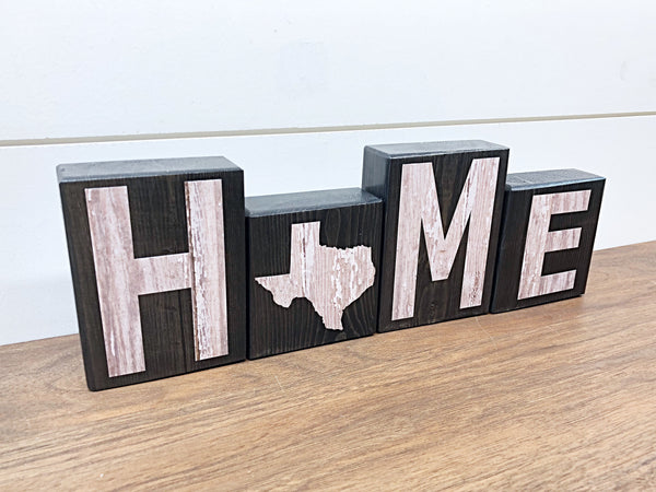 Texas Home Rustic Wooden Letter Block Set, Farmhouse Style Decor for Shelf, Mantle and Tabletop