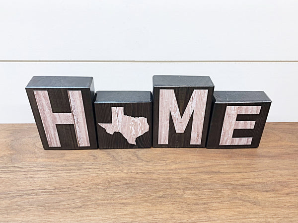 Texas Home Rustic Wooden Letter Block Set, Farmhouse Style Decor for Shelf, Mantle and Tabletop