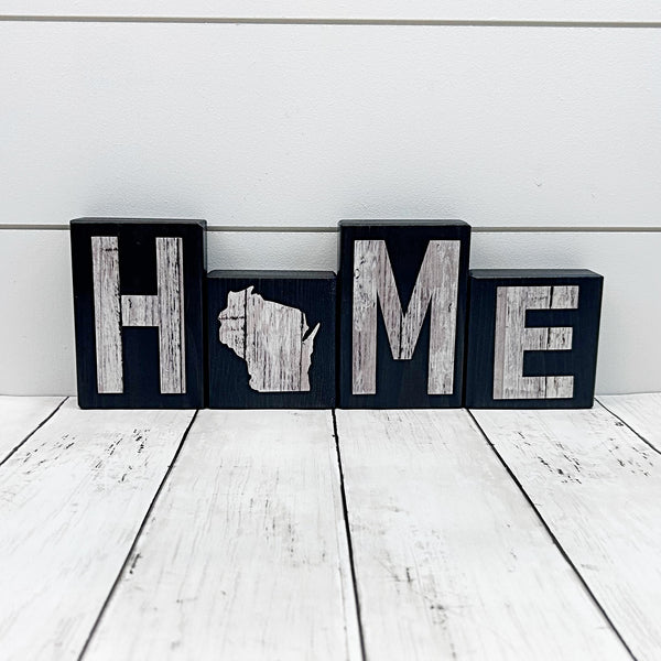 Wisconsin Home Rustic Wooden Letter Block Set, Farmhouse Style Decor for Shelf, Mantle and Tabletop
