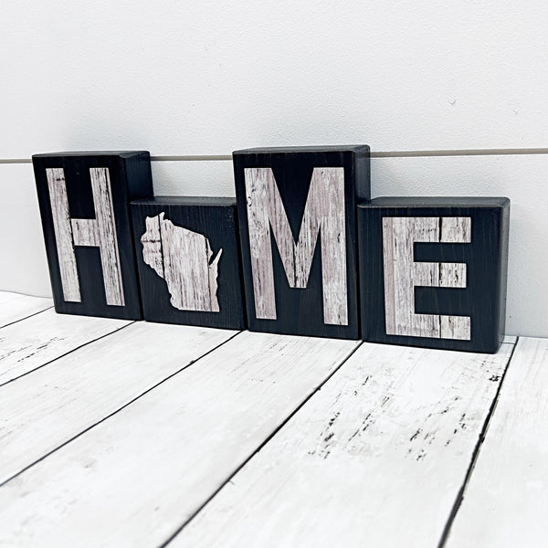 Wisconsin Home Rustic Wooden Letter Block Set, Farmhouse Style Decor for Shelf, Mantle and Tabletop