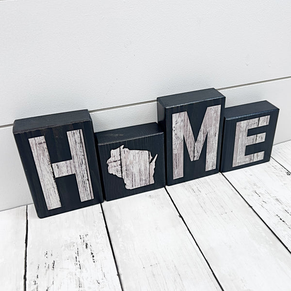 Wisconsin Home Rustic Wooden Letter Block Set, Farmhouse Style Decor for Shelf, Mantle and Tabletop