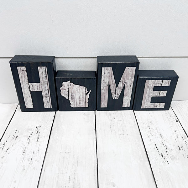 Wisconsin Home Rustic Wooden Letter Block Set, Farmhouse Style Decor for Shelf, Mantle and Tabletop
