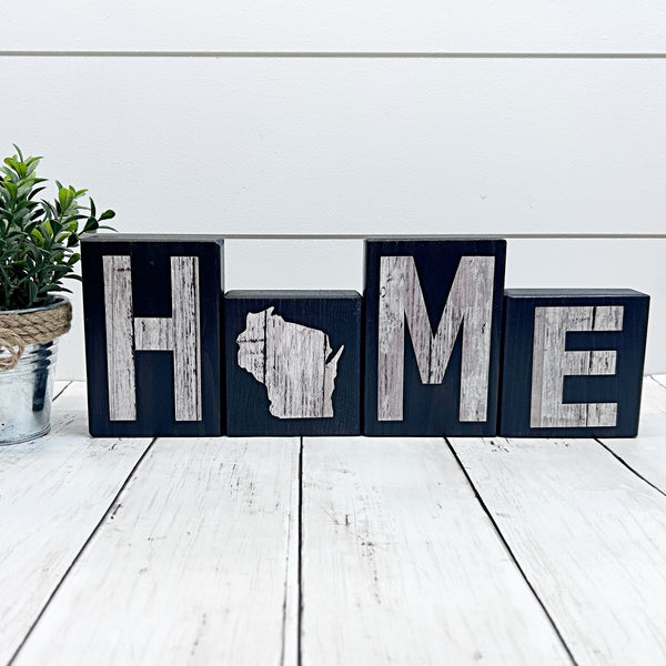 Wisconsin Home Rustic Wooden Letter Block Set, Farmhouse Style Decor for Shelf, Mantle and Tabletop