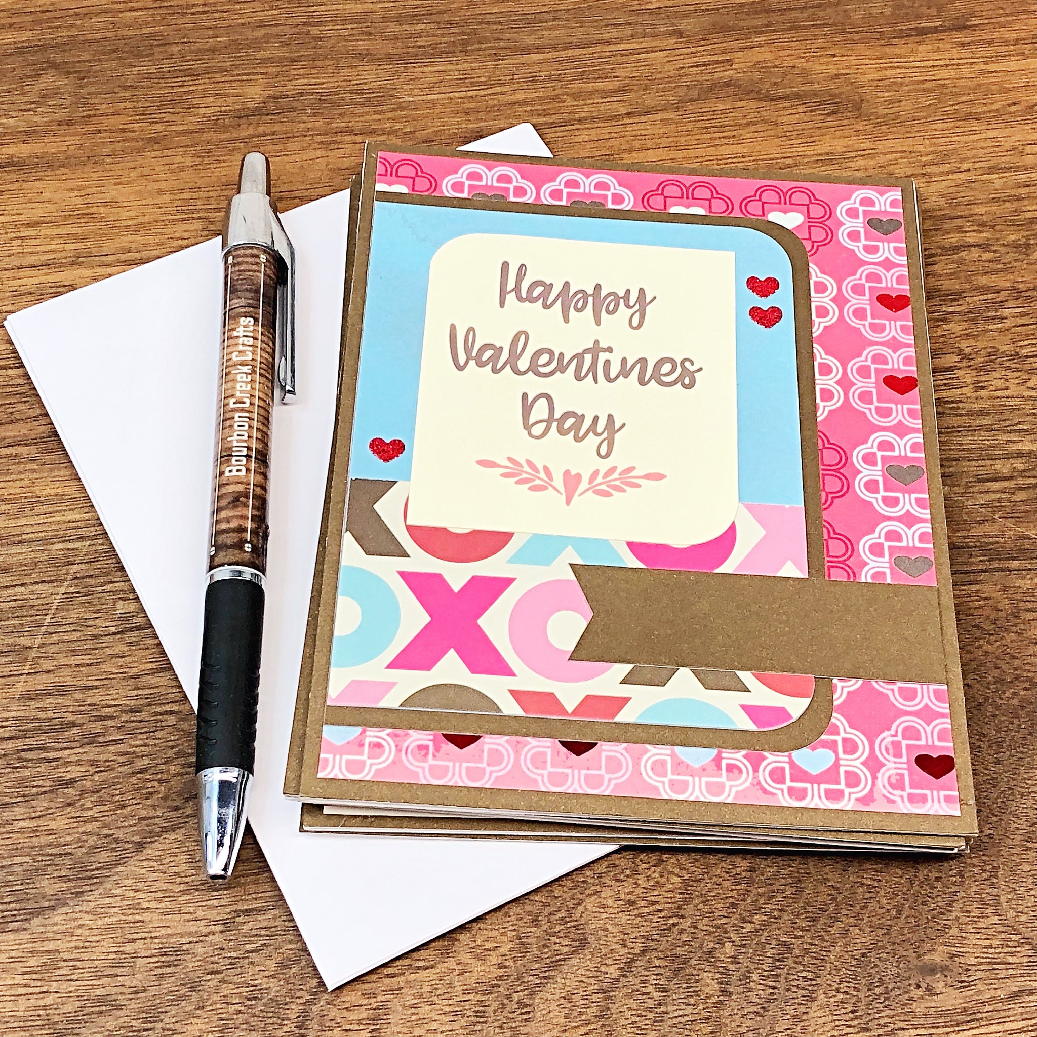 Pink and blue valentine's day card set of 6 with white envelopes