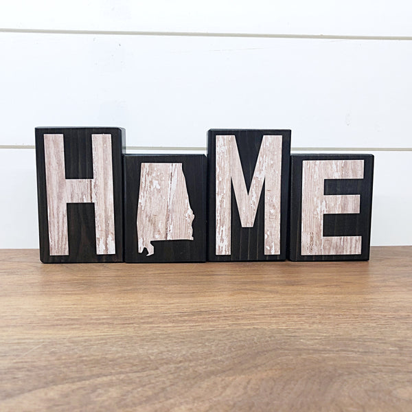 Alabama Home Rustic Wooden Letter Block Set, Farmhouse Style Decor for Shelf, Mantle or Tabletop