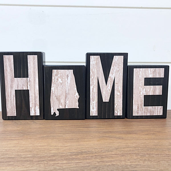 Alabama Home Rustic Wooden Letter Block Set, Farmhouse Style Decor for Shelf, Mantle or Tabletop