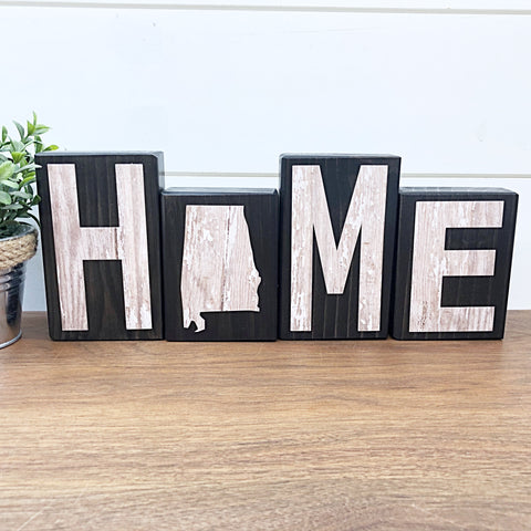 Alabama Home Rustic Wooden Letter Block Set, Farmhouse Style Decor for Shelf, Mantle or Tabletop