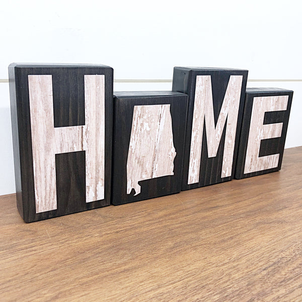 Alabama Home Rustic Wooden Letter Block Set, Farmhouse Style Decor for Shelf, Mantle or Tabletop