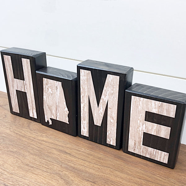 Alabama Home Rustic Wooden Letter Block Set, Farmhouse Style Decor for Shelf, Mantle or Tabletop