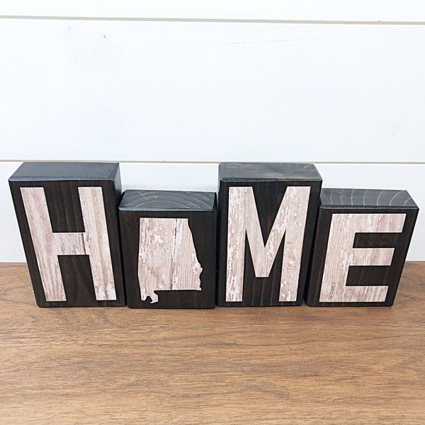 Alabama Home Rustic Wooden Letter Block Set, Farmhouse Style Decor for Shelf, Mantle or Tabletop