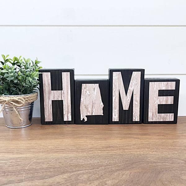 Alabama Home Rustic Wooden Letter Block Set, Farmhouse Style Decor for Shelf, Mantle or Tabletop