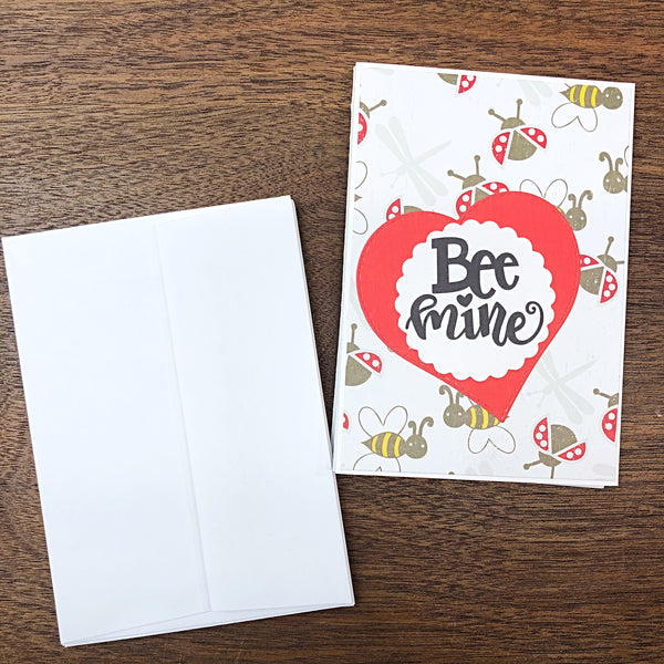 Bee Mine Valentine's Day Card Set  of 6, Simple Handmade Blank Note Cards