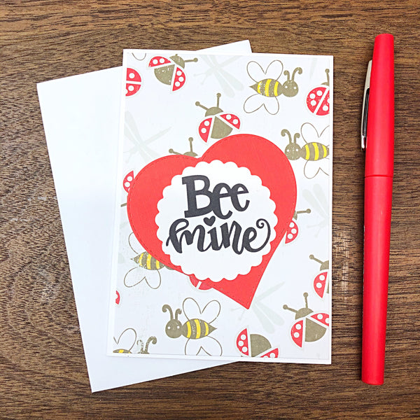 Bee Mine Valentine's Day Card Set  of 6, Simple Handmade Blank Note Cards