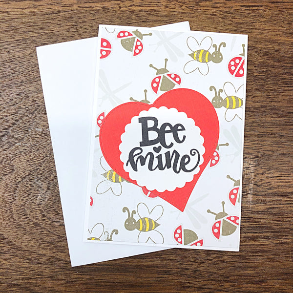 Bee Mine Valentine's Day Card Set  of 6, Simple Handmade Blank Note Cards