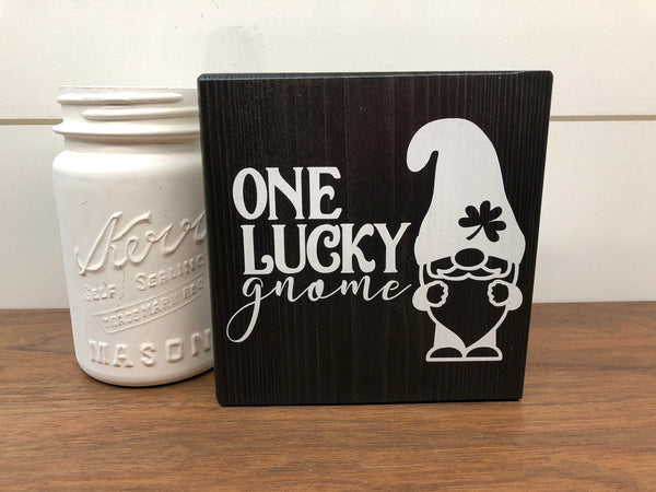 Valentine's and St. Patrick's Day Reversible Gnome Block Sign, Be Mine and One Lucky Gnome Wooden Farmhouse Decor