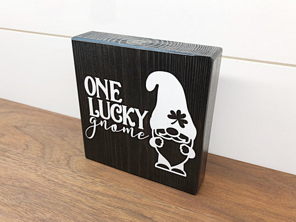 Valentine's and St. Patrick's Day Reversible Gnome Block Sign, Be Mine and One Lucky Gnome Wooden Farmhouse Decor