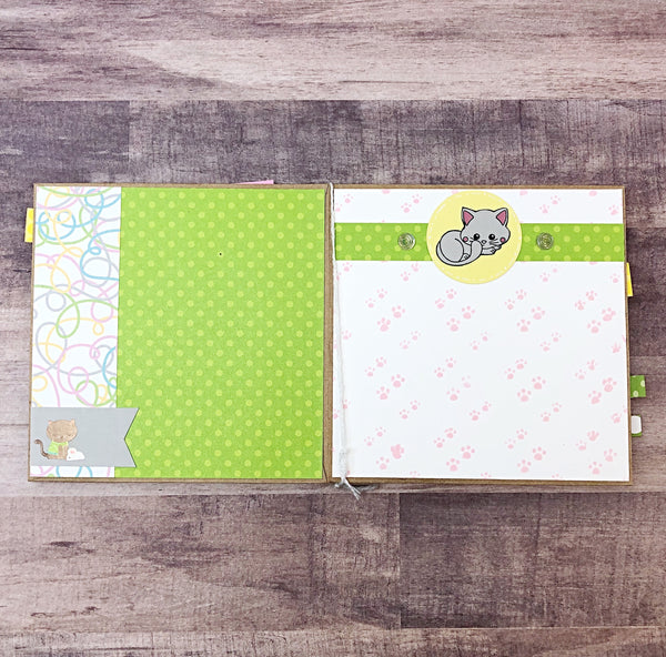 Premade Cat Scrapbook Photo Album,  6x6 Inch Handmade Scrapbook Ready for Photos