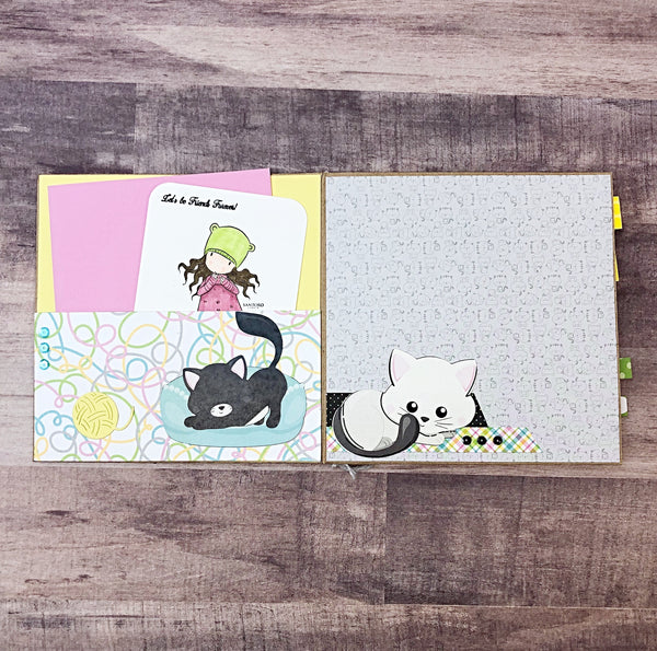 Premade Cat Scrapbook Photo Album,  6x6 Inch Handmade Scrapbook Ready for Photos