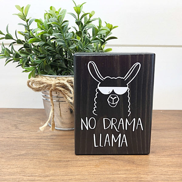 Mini Shelf Sign - No Drama Llama - Farmhouse Style Block Sign