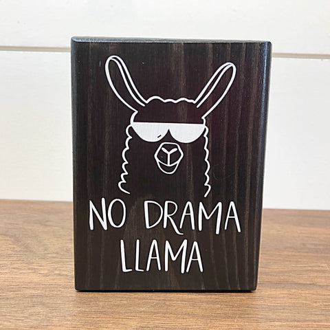 Mini Shelf Sign - No Drama Llama - Farmhouse Style Block Sign