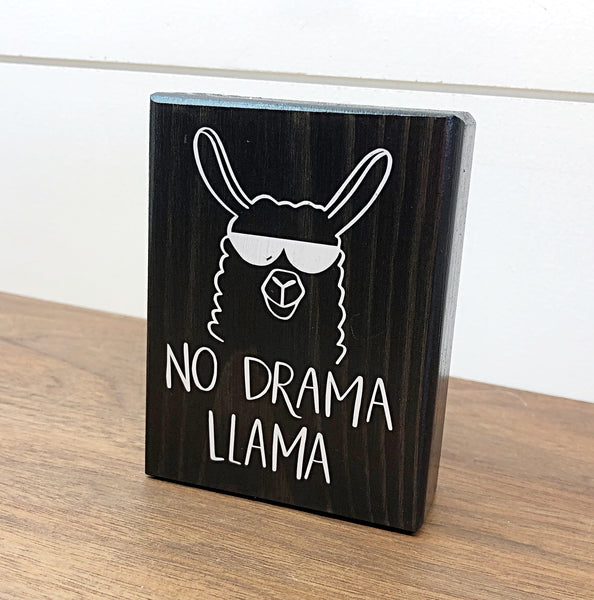 Mini Shelf Sign - No Drama Llama - Farmhouse Style Block Sign