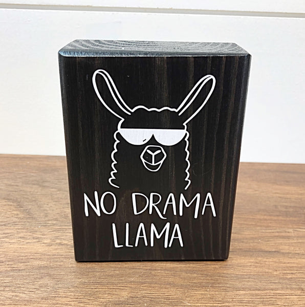 Mini Shelf Sign - No Drama Llama - Farmhouse Style Block Sign