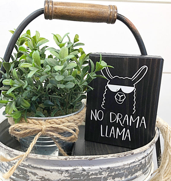 Mini Shelf Sign - No Drama Llama - Farmhouse Style Block Sign