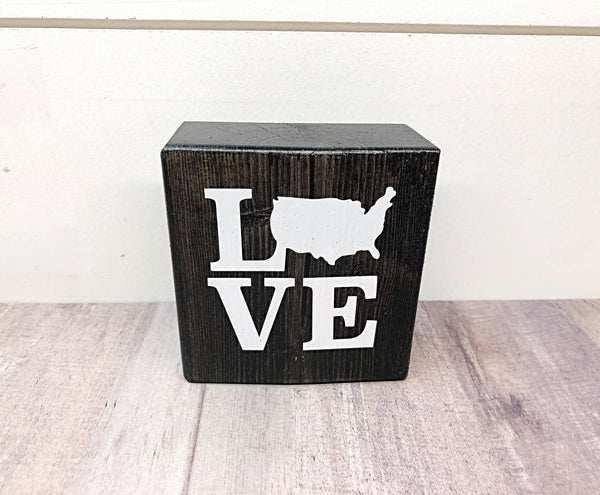 Love America Mini Block, 3 Inch USA Block Sign for Tiered Tray or Shelf Decor