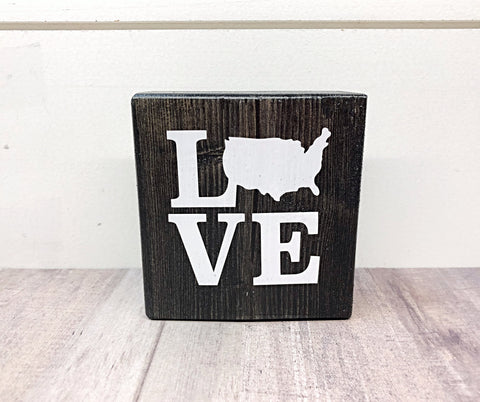 Love America Mini Block, 3 Inch USA Block Sign for Tiered Tray or Shelf Decor