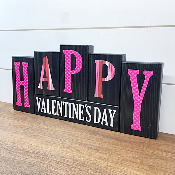 Happy Valentine's Day and St. Patrick's Day Reversible Wooden Letter Block Set, Double Sided Holiday Decor for Shelf, Mantle or Tabletop