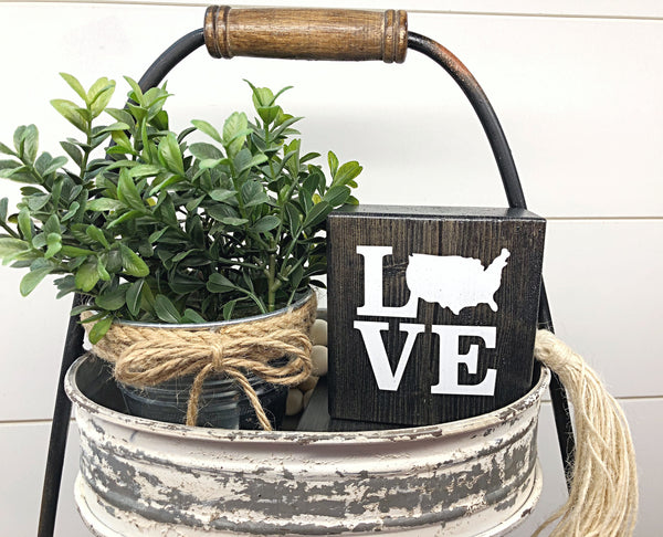 Love America Mini Block, 3 Inch USA Block Sign for Tiered Tray or Shelf Decor