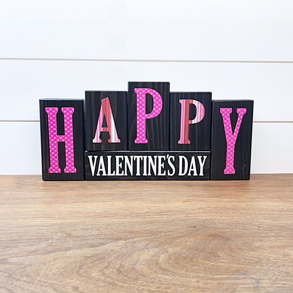 Happy Valentine's Day and St. Patrick's Day Reversible Wooden Letter Block Set, Double Sided Holiday Decor for Shelf, Mantle or Tabletop