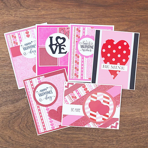 Simple Valentine's Day Card Set of 6, Pink and Red Handmade Note Cards
