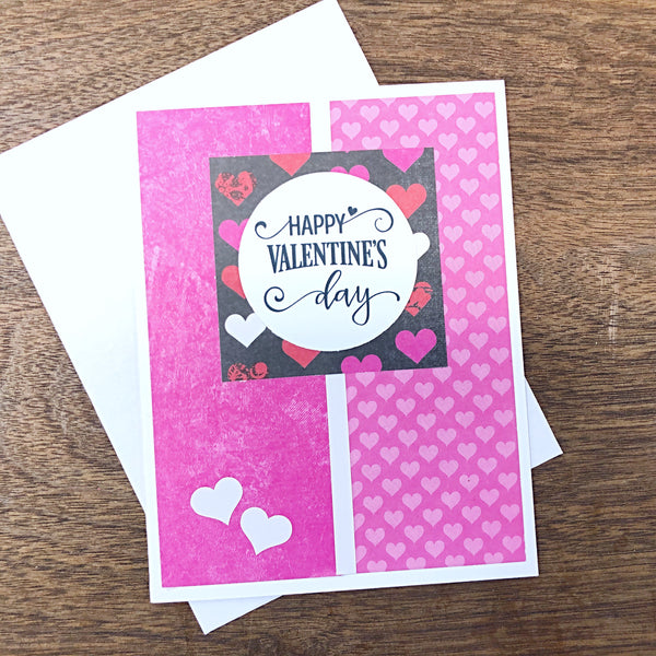 Simple Valentine's Day Card Set of 6,  Pink and Red Handmade Note Cards