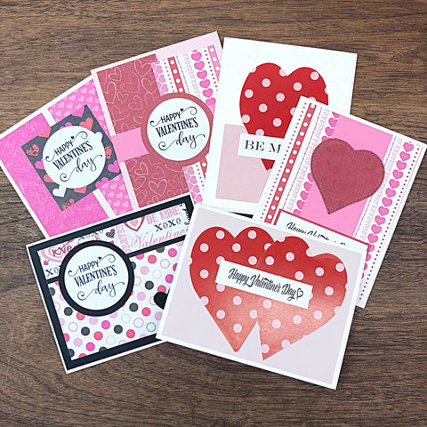 Simple Valentine's Day Card Set of 6,  Pink and Red Handmade Note Cards