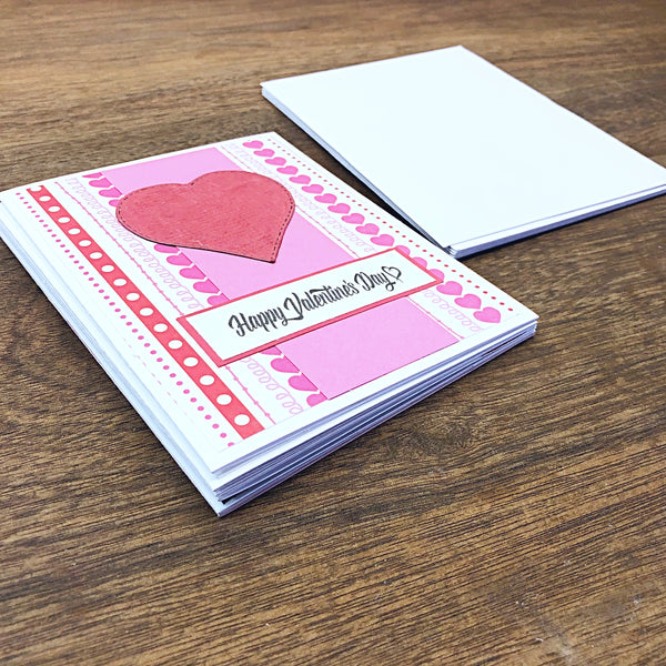 Simple Valentine's Day Card Set of 6,  Pink and Red Handmade Note Cards