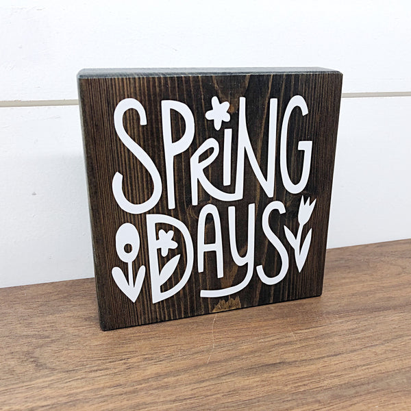 Happy Easter and Spring Days Reversible Block Sign, Double-sided Wooden Farmhouse Shelf Decor