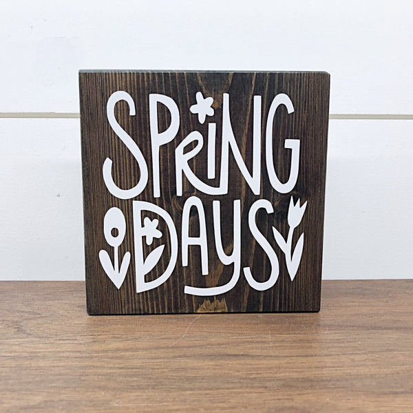 Happy Easter and Spring Days Reversible Block Sign, Double-sided Wooden Farmhouse Shelf Decor