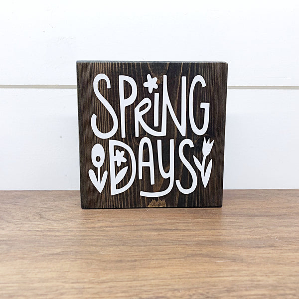 Happy Easter and Spring Days Reversible Block Sign, Double-sided Wooden Farmhouse Shelf Decor