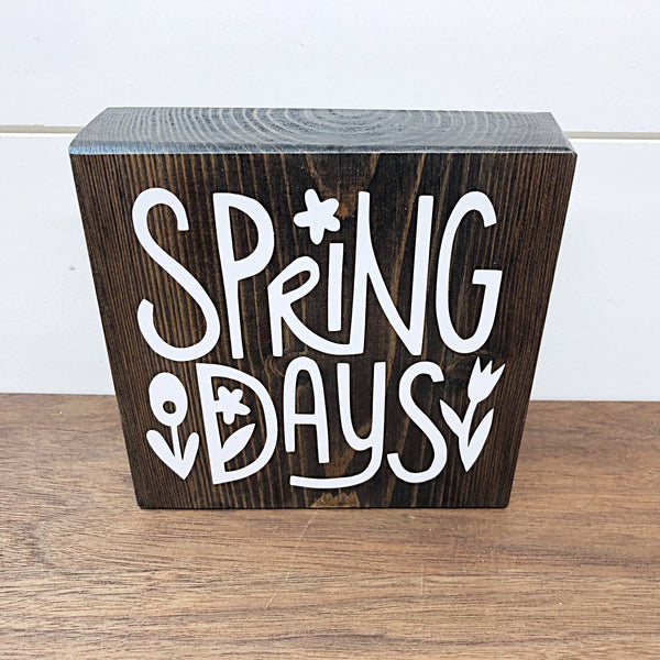 Happy Easter and Spring Days Reversible Block Sign, Double-sided Wooden Farmhouse Shelf Decor